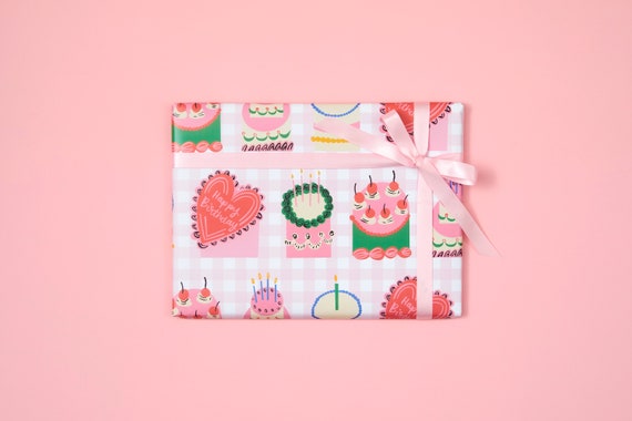 Carta da regalo per torta di compleanno a quadretti, confezione