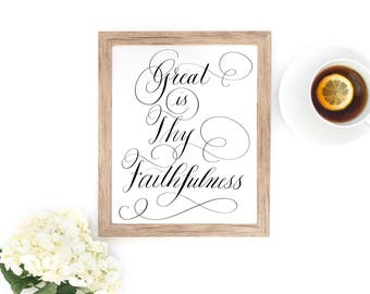 Printable Art: Great is Thy Faithfulness Art Print in Calligraphy | Christian Hymn | Wall Decor | Hand Lettered