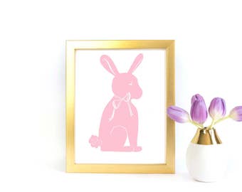 Printable Art: Bunny Silhouette in Pink | Nursery & Children's Prints | Wall Decor