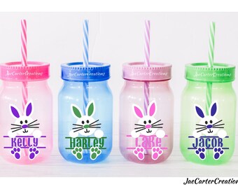 Easter Tumbler, Mason Jar Bunny Tumbler, Kids Easter Gift, Kids Easter Basket Stuffer