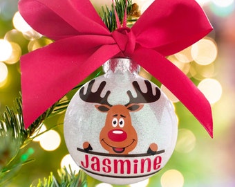 Reindeer Ornament, Reindeer Christ Ornament, Christmas Ornament, Personalized Reindeer Ornament, Kids Reindeer Ornament