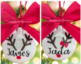 Reindeer Ornament, Reindeer Christ Ornament, Christmas Ornament, Personalized Reindeer Ornament, Kids Reindeer Ornament, reindeer treats