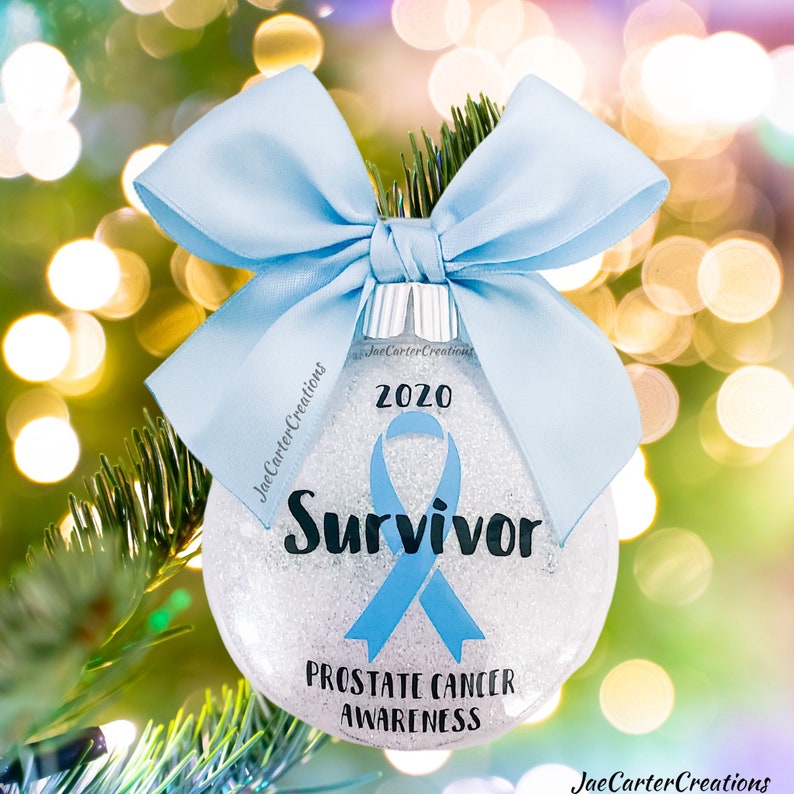 Blue Ribbon Ornament, Colon Cancer Awareness Ornament, Prostate Cancer Awareness Ornament , Thyroid Disease Awareness Ornament image 1