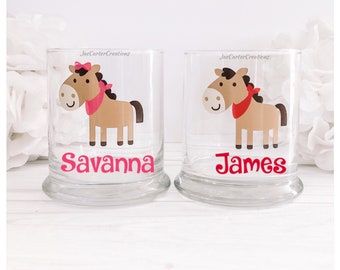 Personalized Horse Glass Toothbrush Holder for kids, Personalized Horse Glass Pencil Holder