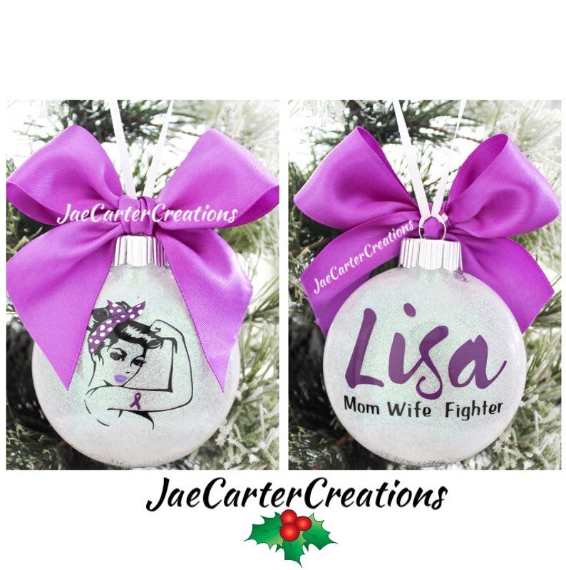 Purple Ribbon Awareness, Lupus Awareness Ornament, Fibromyalgia Awareness Ornament, Stomach Cancer Awareness, Cancer Awareness Ornament image 3