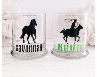 Personalized Horse Glass Toothbrush Holder for kids, Personalized Horse Glass Pencil Holder