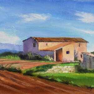 Farm Landscape, Farmhouse, Oil Painting, Original Oil, Oil on Canvas, French, France painting,  Countryside, Stone Barn, Sue Whitney, 9x12&quot;