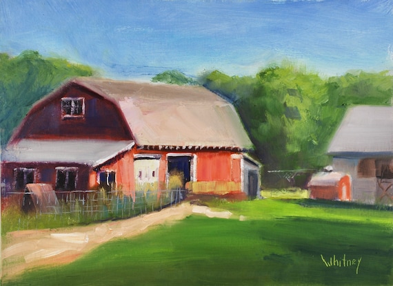 Red Barn Painting, Door County Wisconsin, Farmyard, Barn, Sunny