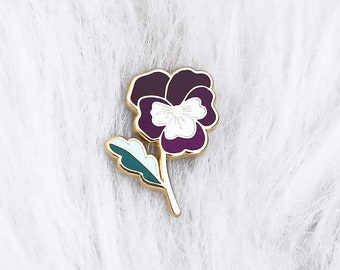 Pin's fleur pensée sauvage - pin's émaillé nature - broche fleur - pin's métal émail et or - doré - accessoire et cadeau femme