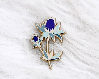 Pin's chardons bleus - pin's émaillé - broche plante - fleurs sechée - pin's métal émail et or - doré - accessoire et cadeau femme