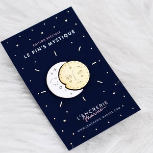 Pins moon and sun - duo Badge - pin gold metal and silver -  assembled pins - moon and sun jewel - astral astrology