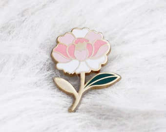 Pin's fleur pivoine - pin's émaillé nature - broche fleur - pins - pin's métal émail et or - doré - accessoire et cadeau femme