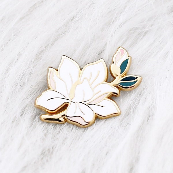 pins magnolia flower - flower enamel lapel pin - enamel pins gold metal - accessory and gift woman