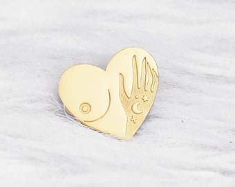 Heart and celestial breast pins - witchy - golden metal pins - witchy female body - self love - gold moon jewelry
