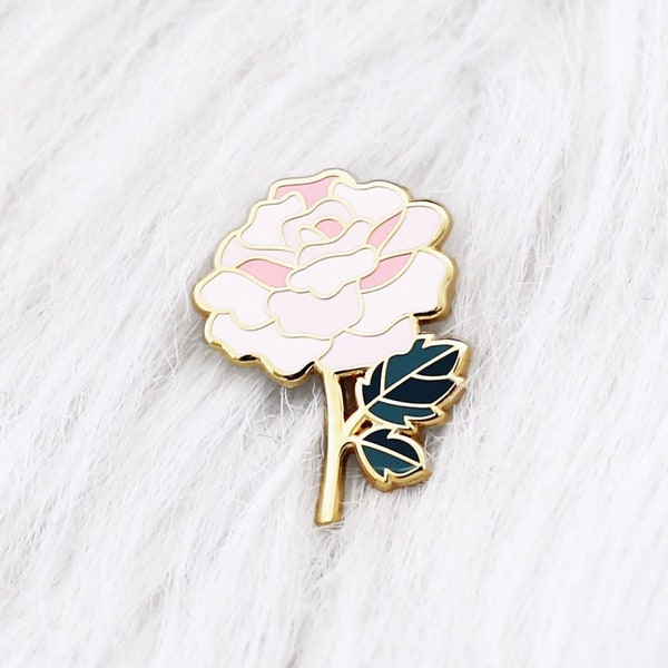 Pin's fleur rose de jardin - pin's émaillé nature - broche fleur - doré - accessoire et cadeau fleur