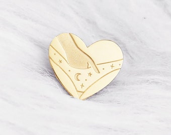 Feminine pleasure heart pins - witchy - celestial golden metal pins - female body - self love - panties