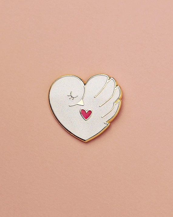 Broche Oiseau En Métal Doré émaillé - Rose Et Blanc Pailleté - Neuf Sans Emballage