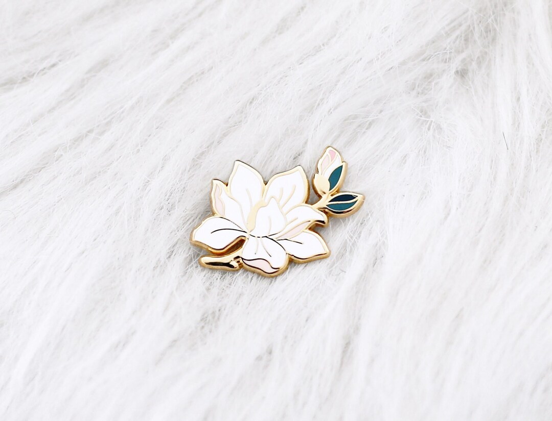 thumbnail image 2 of Pink Magnolia Flower Enamel Lapel Pin - 1.125 Inch Gold Plated Metal Brooch With Hard Enamel 2 of 11