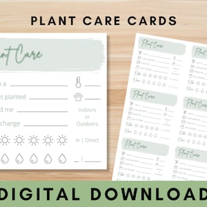 Green Plant Care Cards / DESCARGA DIGITAL / Tarjetas de planta imprimibles / Regalo de planta para ella / Notas de planta / Cuidado de plantas / Rastreador de plantas / Identificación de plantas