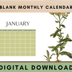 Plant Printable Calendar | DIGITAL DOWNLOAD | Printable Plant Calendar | Plant Gift For Her | Blank Month Calendar | Fillable Plant Calendar