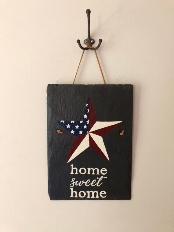 Hand Painted Rustic American Flag Barn Star Welcome Home Sweet Etsy