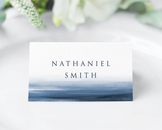Editable Wedding Place Cards Blue Watercolour Place Card Etsy