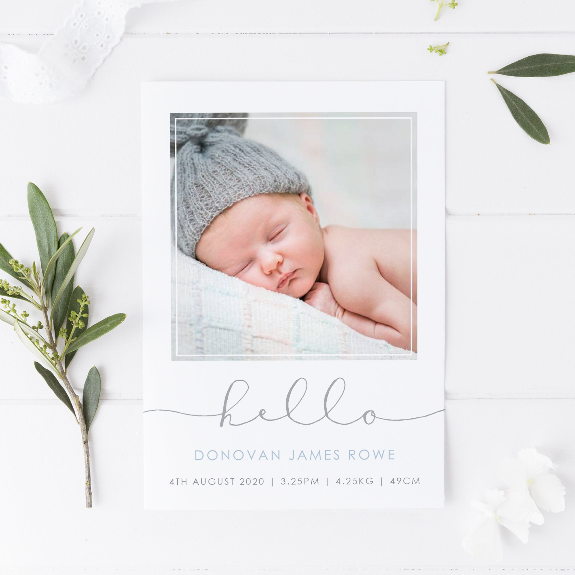 Birth Announcement Card Printable Baby Thank You Baby Boy - Etsy