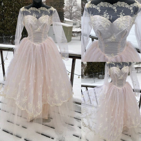 vintage pink wedding dress