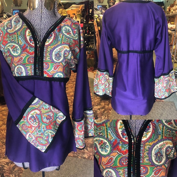 Vintage 60’s Hippie Psychedelic Purple Paisley Shi