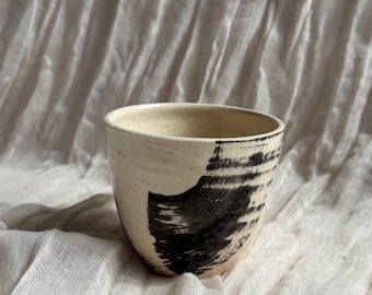 The Maker's Mark Cup 150ml handmade ceramic cup, black and white glazed cup, mugs, unique british gift, tea coffee lover, coffee cup
