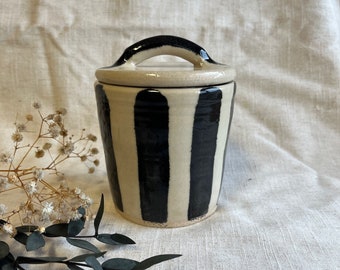 Stripe ceramic butter crock, handmade butter cellar, hand thrown butter vessel, french butter dish