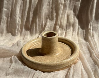 Cream candlestick holder, Neutral candle gift homeware, boho home decor, Speckled candle stick holder