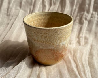 Dunes Cup 150ml handmade ceramic cup, pink, orange & cream glazed cup, mugs, unique british gift, tea coffee lover, beach dining, coffee cup