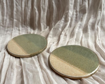 Bamboo Set of coasters, handmade ceramic coaster, circle drink coasters, tea place matt, modern kitchen homeware, unique boho dining