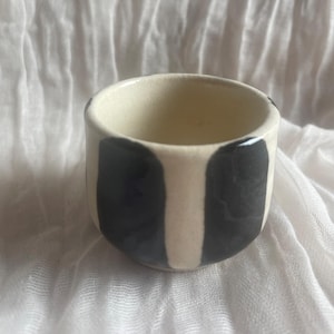 Stripe Ceramic Espresso cup, 50ml cream mugs, black ceramic mug, handmade clay cup, british gift, espresso coffee lover, ceramics shots
