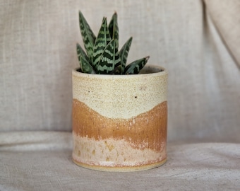 Dunes ceramic planter, Handmade glazed beaker, landscape plant pot, 200ml beige vessel, unique British gift, handcrafted plant pots