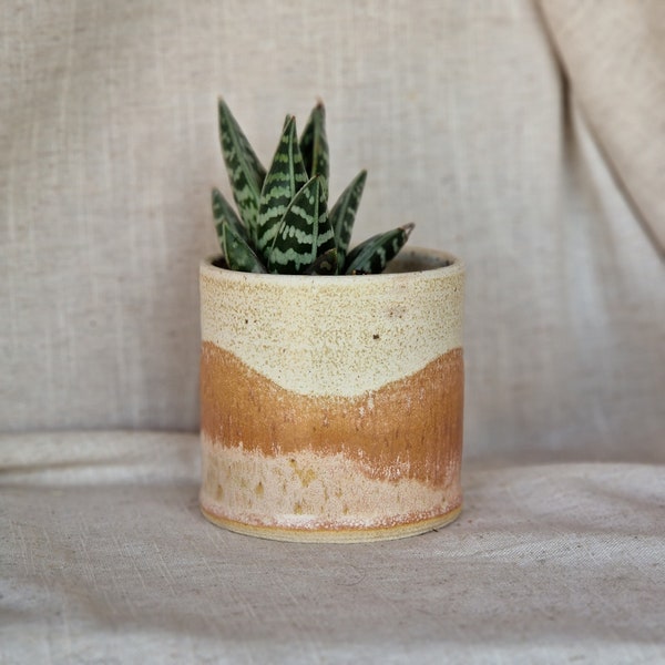 Dunes ceramic planter, Handmade glazed beaker, landscape plant pot, 200ml beige vessel, unique British gift, handcrafted plant pots