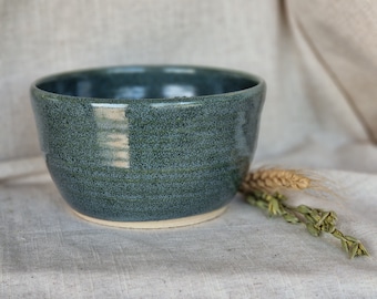 Green Ceramic bowl, handmade glazed dish, green stoneware kitchenware, dining soup bowl, eco friendly living, small bowls set