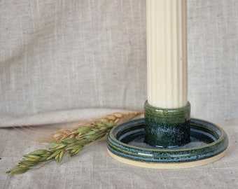 Dark green candlestick holder, green candle gift homeware, boho home decor, glossy candle stick holder