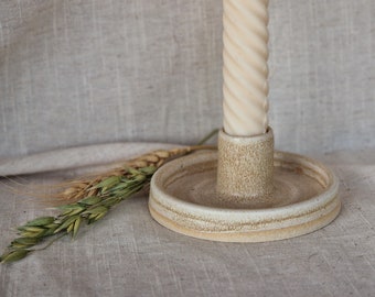 Cream candlestick holder, Neutral candle gift homeware, boho home decor, Speckled candle stick holder