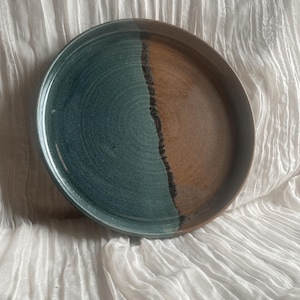 Earth Serving Platter, large display plate, handmade ceramic tray, green and brown decor, minimalism ceramic dish,unique charger plate