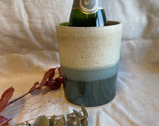 Mountains wine cooler , Handmade wine vessel, cream ceramic container, alcohol cooler pot, unique British gift, handcrafted champagne cooler