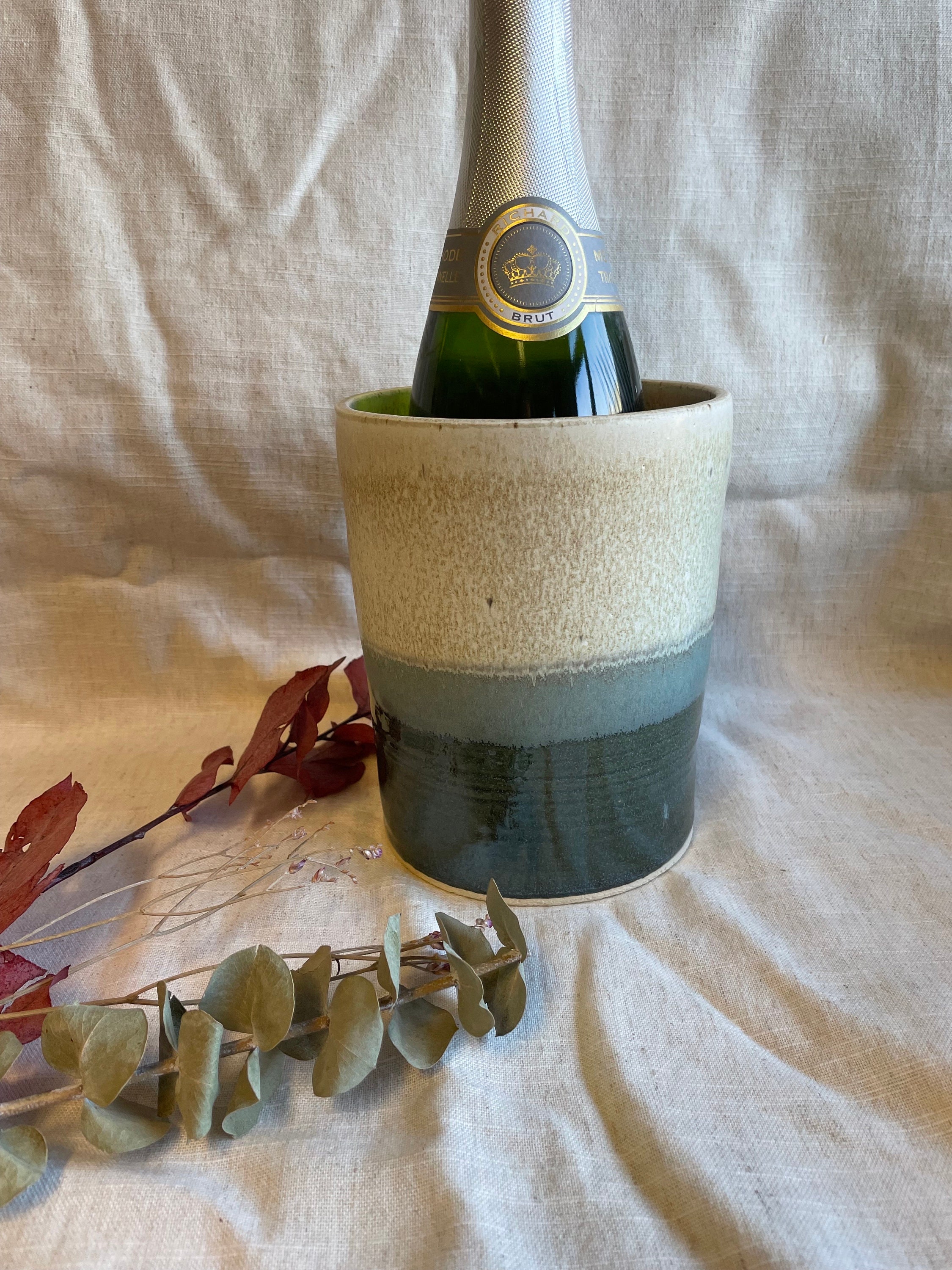 Mountains Wine Cooler , Handmade Wine Vessel, Cream Ceramic