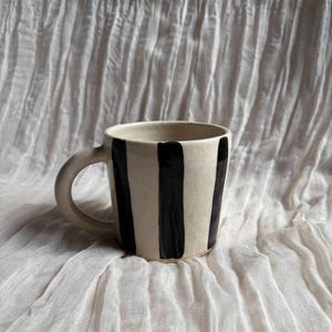 Limited Edition STRIPE, Handmade ceramic mug, white glazed cup, 300ml mountain mugs, unique gift, tea coffee lover, black stripe mug