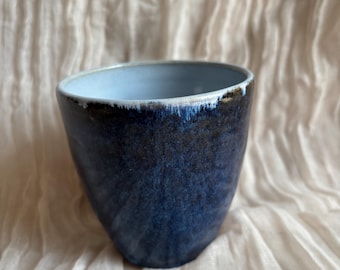 Handmade ceramic cup, Sea Blue glazed cup, hand carved clay, 300ml speckled mugs, unique british gift, tea coffee lover, beach dining