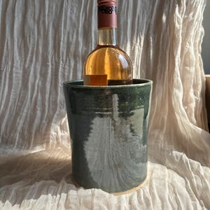 Green wine cooler , Handmade wine vessel, green ceramic container, alcohol cooler pot , unique British gift, handcrafted champagne cooler