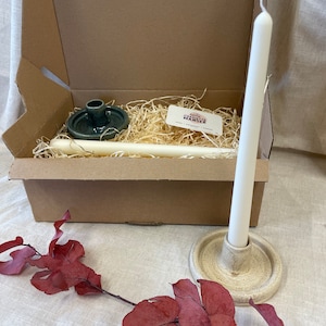Dark green candlestick set, green candle gift homeware, boho home decor, Speckled candle stick holder Gift Set Plain