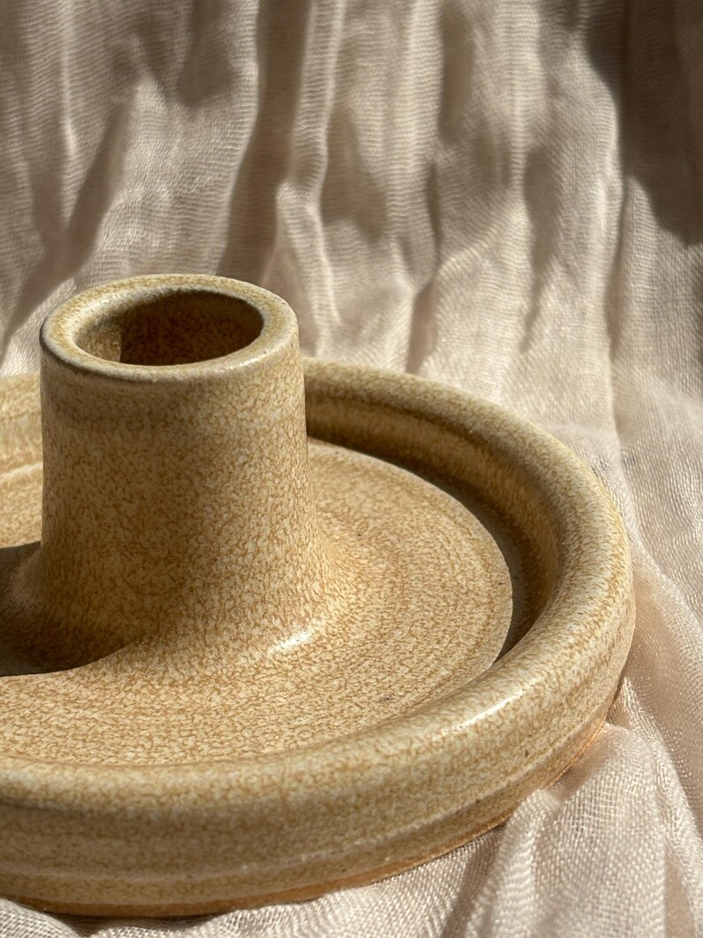 Cream candlestick holder, Neutral candle gift homeware, boho home decor, Speckled candle stick holder image 2