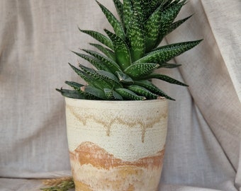 Dunes ceramic planter, Handmade glazed pot, cream plant pot, large orange vessel, unique British gift, handcrafted plant pots