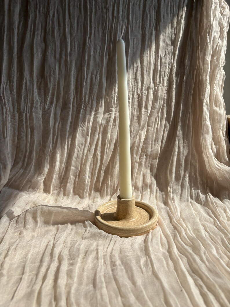 Cream candlestick holder, Neutral candle gift homeware, boho home decor, Speckled candle stick holder image 3